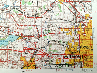 Antique Madison, Wisconsin 1957 US Geological Survey Topographic Map – Milwaukee, Wauwatosa, West Allis, Fond Du Lac, Portage, Beaver Dam WI