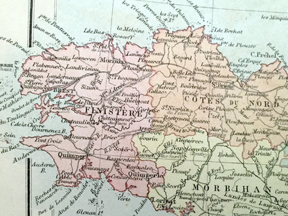 Antique 1888 France Map from A & C Black's World Atlas – Paris, Versailles, Rouen, Marseille, Nice, Lyon, Calais, Bay of Biscay, Seine River