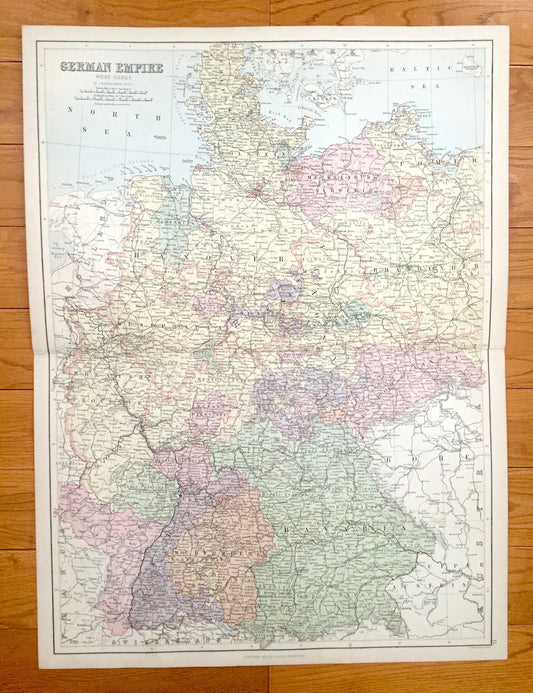 Antique 1888 German Empire Map from A & C Black's World Atlas – Germany, Czech Republic, France, Berlin, Munich, Stuttgart, Salzburg, Prague