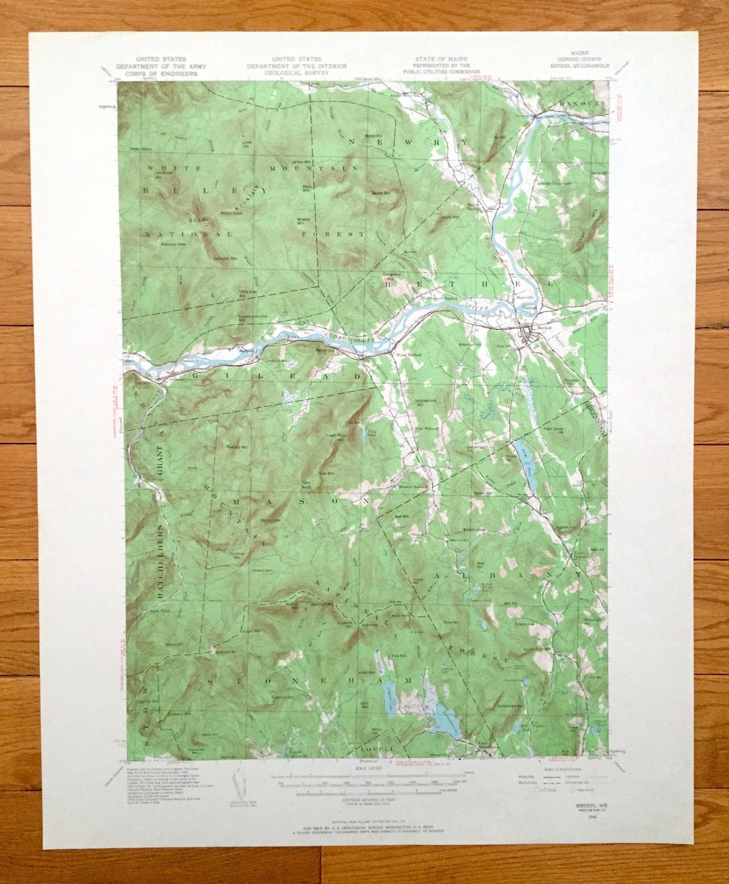 Antique Bethel, Maine 1940 US Geological Survey Topographic Map – Hanover, Newry, Gilead, Albany, Stoneham, Oxford, Cumberland County, ME