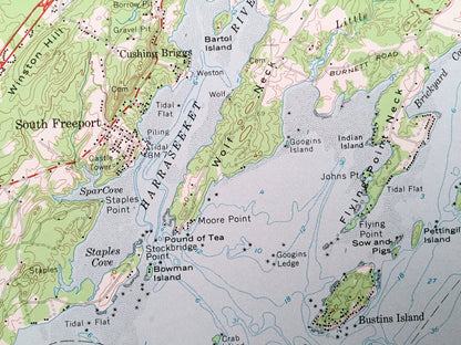 Antique Freeport, Maine 1957 US Geological Survey Topographic Map – Yarmouth, Casco Bay, Brunswick, Lisbon Falls, Maquoit Bay, Harpswell, ME