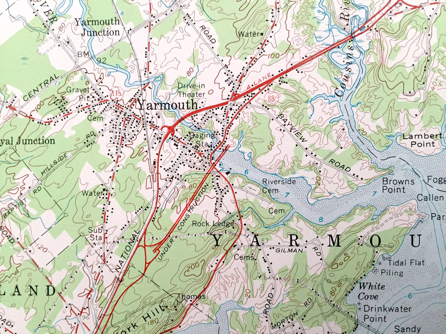 Antique Freeport, Maine 1957 US Geological Survey Topographic Map – Yarmouth, Casco Bay, Brunswick, Lisbon Falls, Maquoit Bay, Harpswell, ME