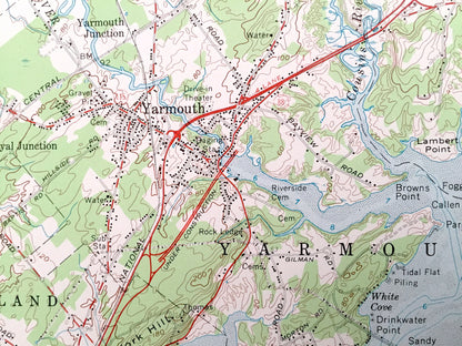 Antique Freeport, Maine 1957 US Geological Survey Topographic Map – Yarmouth, Casco Bay, Brunswick, Lisbon Falls, Maquoit Bay, Harpswell, ME