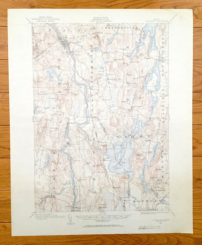 Antique Livermore Falls, Maine 1910 US Geological Survey Topographic Map – Androscoggin River & Lake, Wayne, Leeds, Fayette, Mount Vernon ME