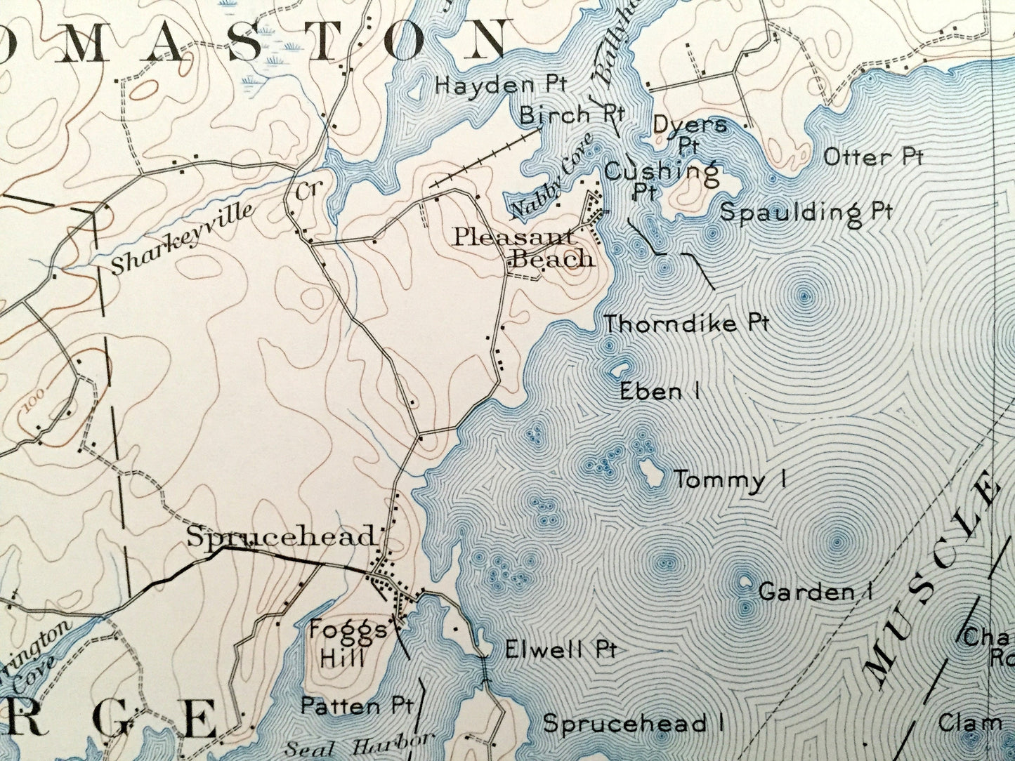 Antique Rockport, Maine 1906 US Geological Survey Topographic Map – Rockland, Camden, Thomaston, Owls Head, Muscle Ridge, St George, Knox ME