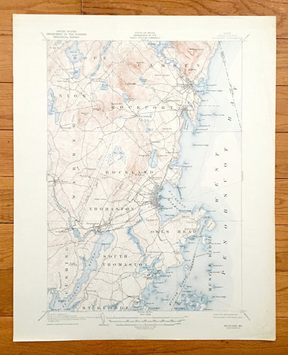 Antique Rockport, Maine 1906 US Geological Survey Topographic Map – Rockland, Camden, Thomaston, Owls Head, Muscle Ridge, St George, Knox ME