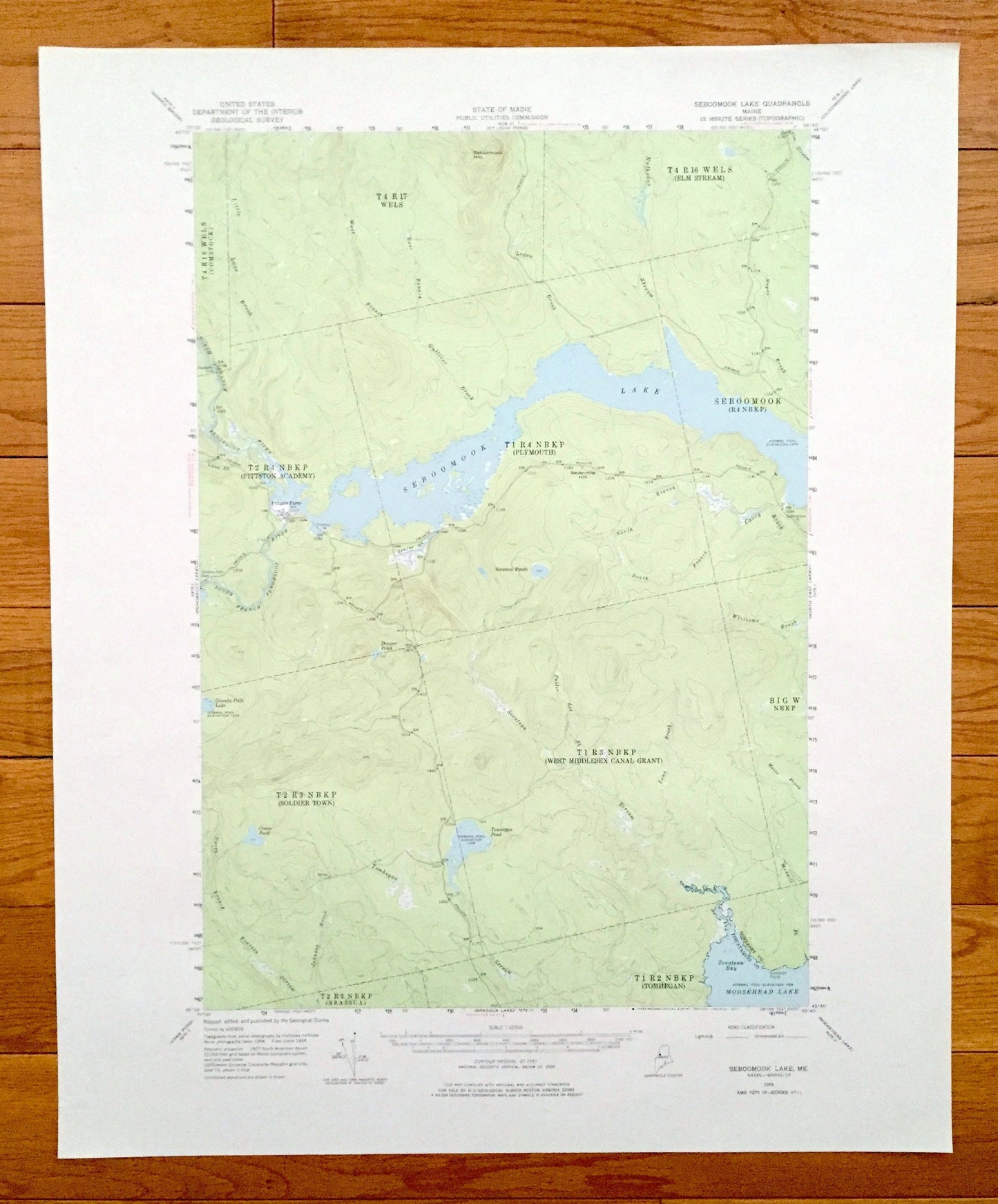 Antique Seboomook Lake, Maine 1954 US Geological Survey Topographic Map – Moosehead Lake, Piscataquis, Somerset County, Tomhegan, Pittston
