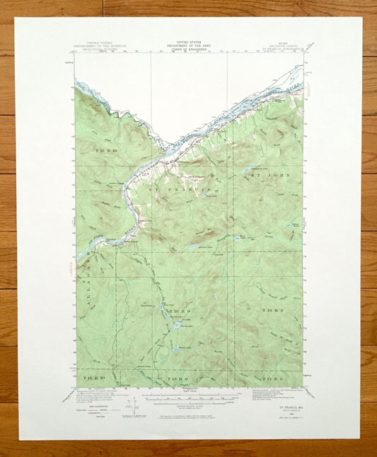 Antique St Francis, Maine 1930 US Geological Survey Topographic Map – Aroostook County, St. John River, Bradbury, New Brunswick, Canada, ME