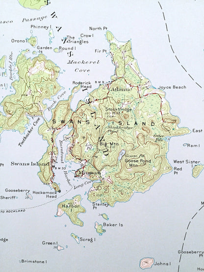 Antique Swans Island, Maine 1943 US Geological Survey Topographic Map – Tremont, Southwest Harbor, Cranberry Isles, Long Island, Hancock, ME