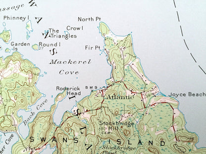 Antique Swans Island, Maine 1943 US Geological Survey Topographic Map – Tremont, Southwest Harbor, Cranberry Isles, Long Island, Hancock, ME