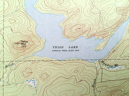 Antique Telos Lake, Maine 1957 US Geological Survey Topographic Map – Piscataquis County, Baxter State Park, Chamberlain, Nesowadnehunk
