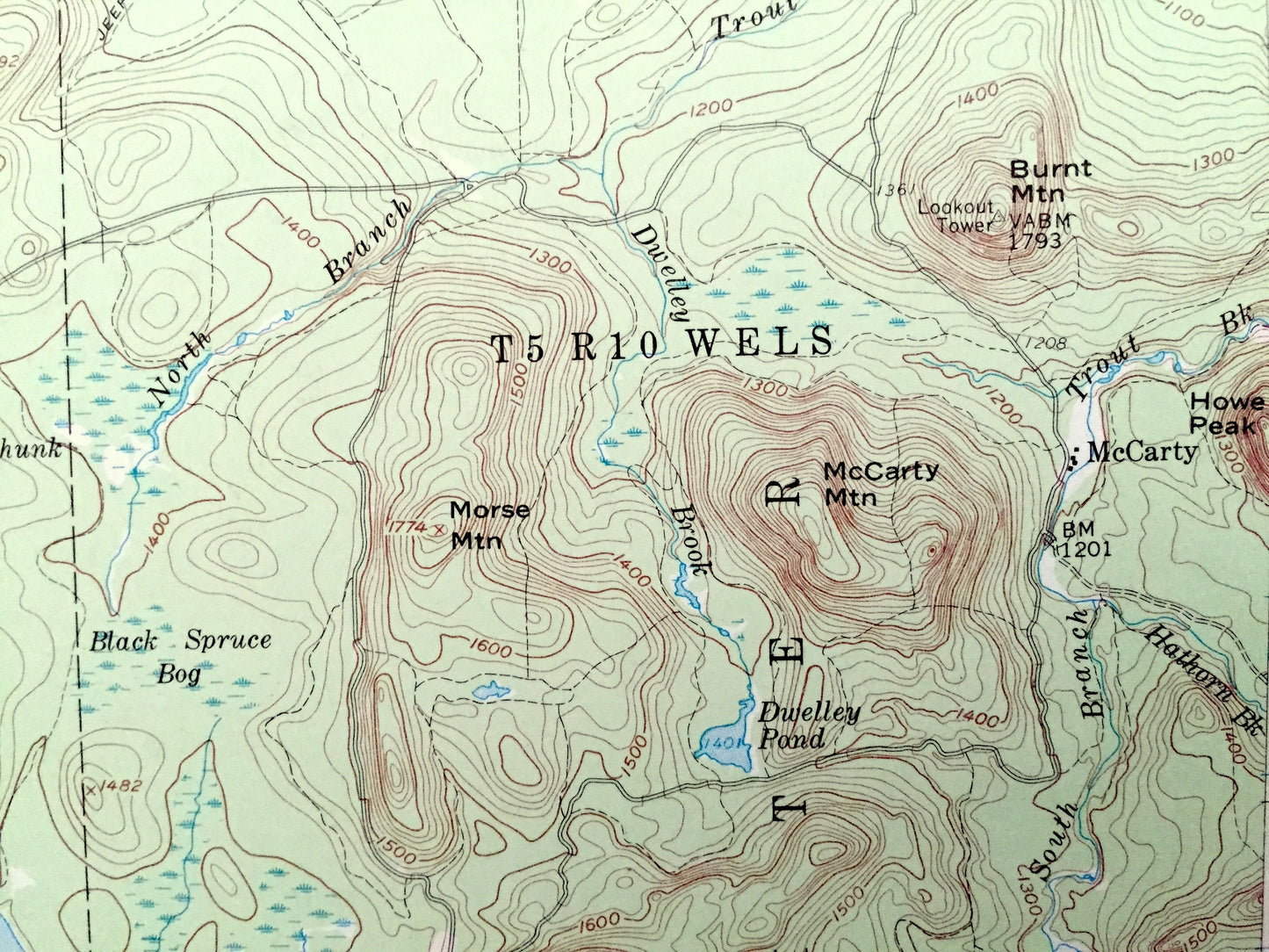 Antique Telos Lake, Maine 1957 US Geological Survey Topographic Map – Piscataquis County, Baxter State Park, Chamberlain, Nesowadnehunk