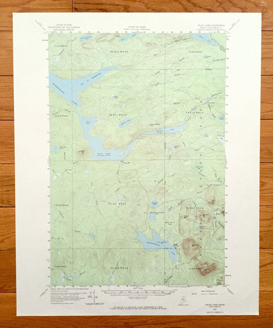 Antique Telos Lake, Maine 1957 US Geological Survey Topographic Map – Piscataquis County, Baxter State Park, Chamberlain, Nesowadnehunk