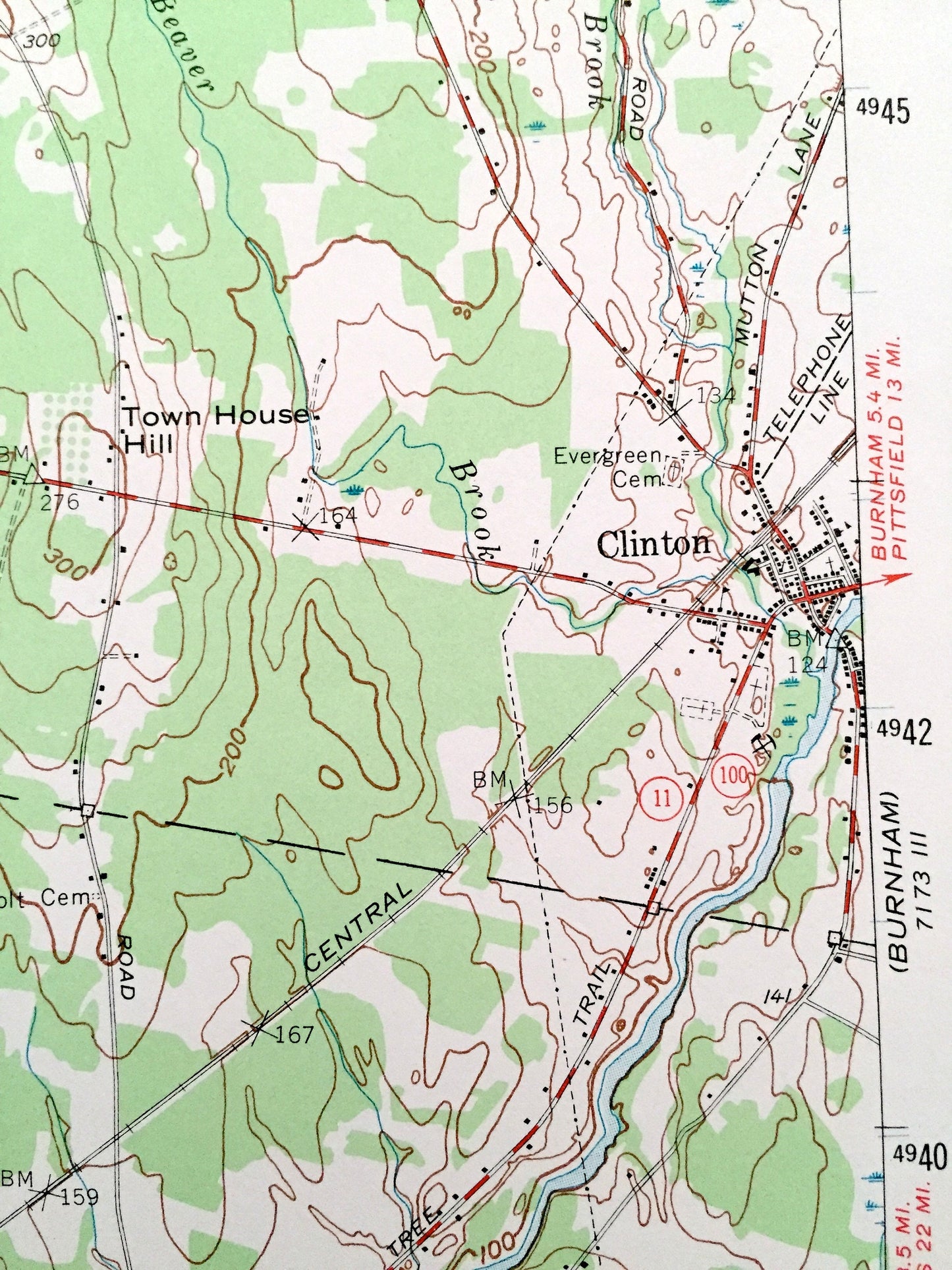 Antique Waterville, Maine 1957 US Geological Survey Topographic Map – Skowhegan, Fairfield, Clinton, Benton, Oakland, Somerset, Kennebec