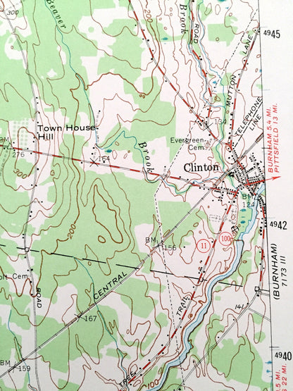 Antique Waterville, Maine 1957 US Geological Survey Topographic Map – Skowhegan, Fairfield, Clinton, Benton, Oakland, Somerset, Kennebec