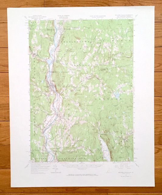 Antique Bellows Falls, Vermont & New Hampshire 1957 US Geological Survey Topographic Map – Walpole, Rockingham, Charlestown, Gilsum Surry VT