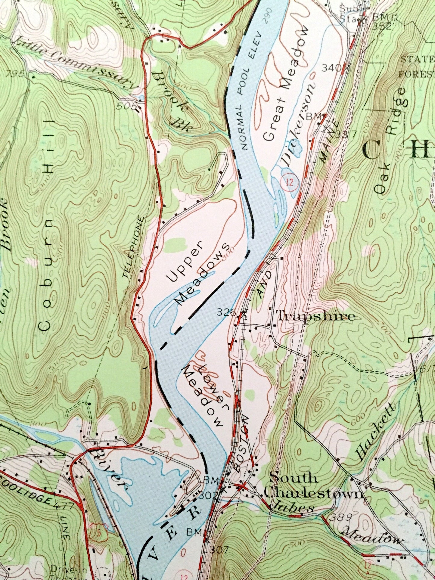 Antique Bellows Falls, Vermont & New Hampshire 1957 US Geological Survey Topographic Map – Walpole, Rockingham, Charlestown, Gilsum Surry VT