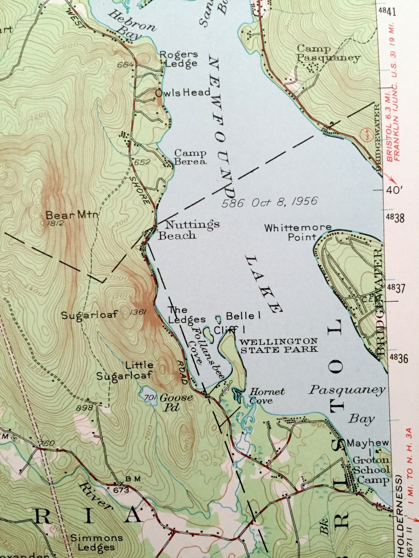 Antique Newfound Lake, New Hampshire 1956 US Geological Survey Topographic Map – Hebron, Bristol, Alexandria, Orange, Danbury Mt Cardigan NH