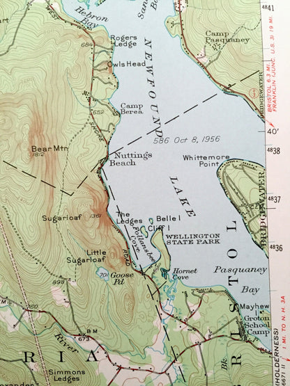 Antique Newfound Lake, New Hampshire 1956 US Geological Survey Topographic Map – Hebron, Bristol, Alexandria, Orange, Danbury Mt Cardigan NH