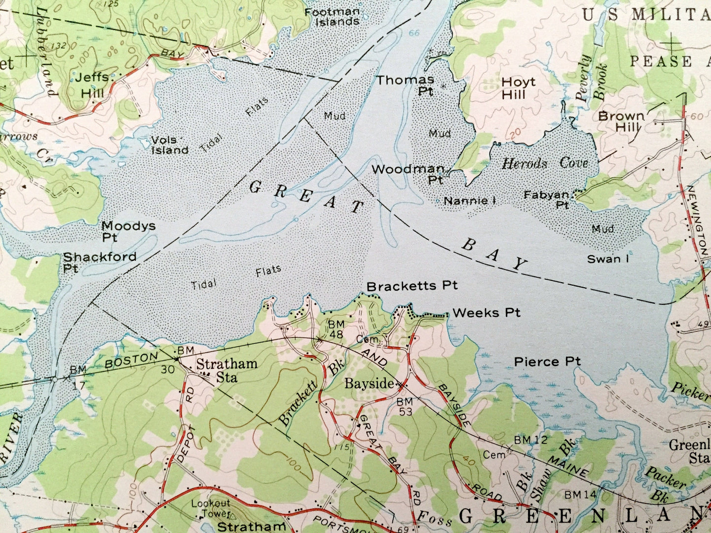 Antique Dover, New Hampshire 1956 US Geological Survey Topographic Map – Portsmouth, Durham, Pease, Great Bay, Kittery, Berwick, Maine, NH