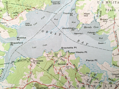 Antique Dover, New Hampshire 1956 US Geological Survey Topographic Map – Portsmouth, Durham, Pease, Great Bay, Kittery, Berwick, Maine, NH