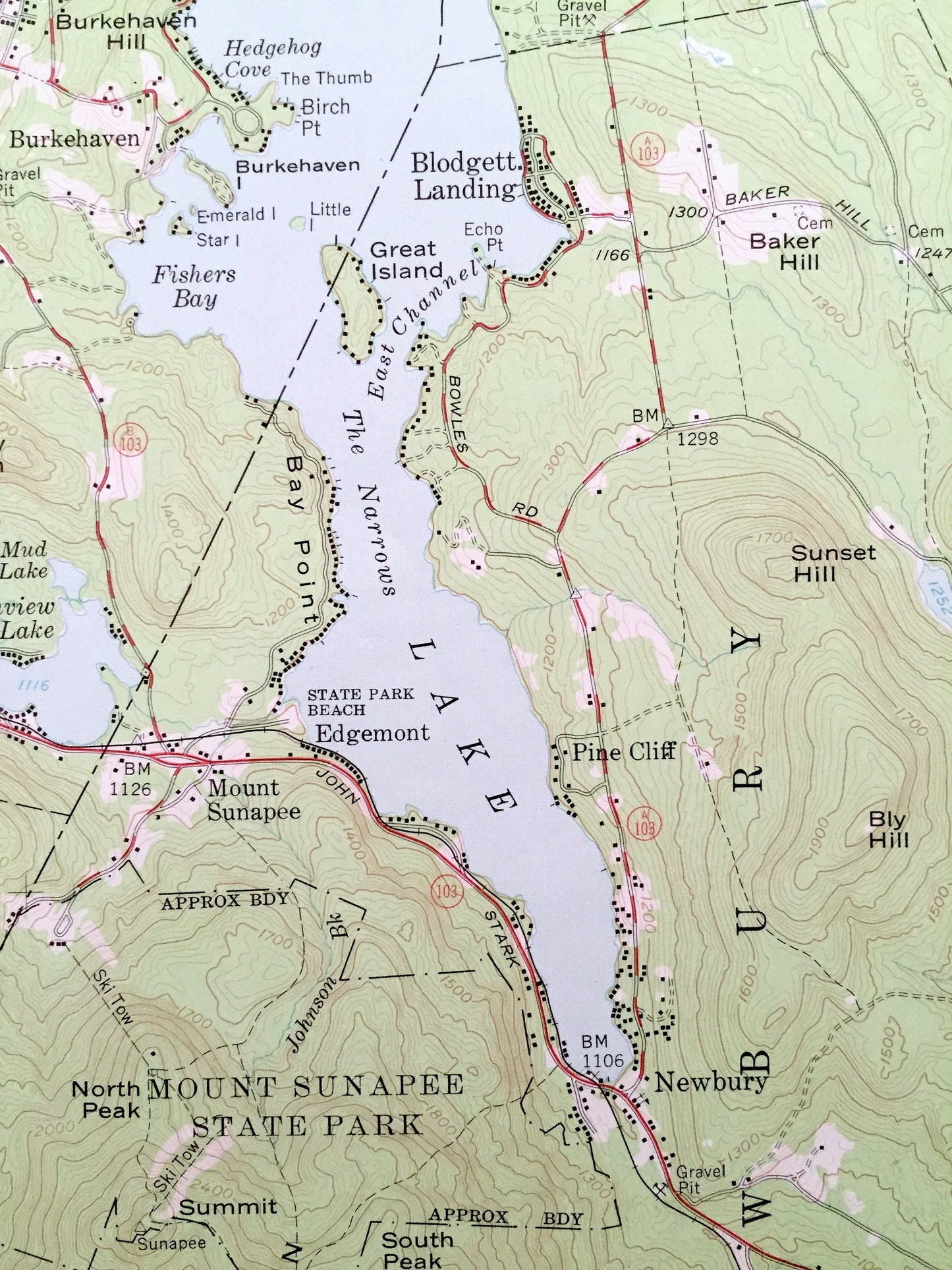 Antique Lake Sunapee, New Hampshire 1955 US Geological Survey Topographic Map – Newport, Newbury, Goshen, New London, Springfield, Croydon