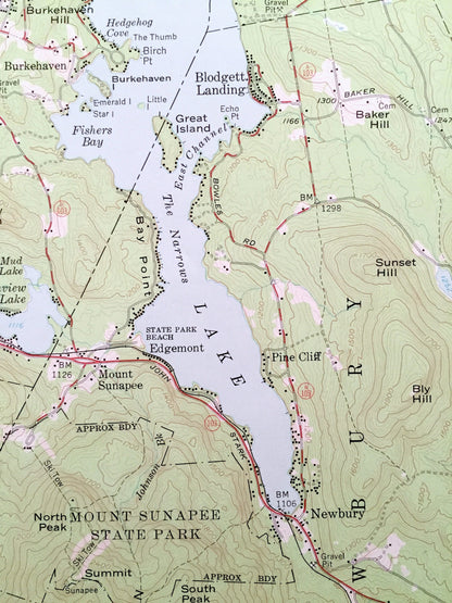 Antique Lake Sunapee, New Hampshire 1955 US Geological Survey Topographic Map – Newport, Newbury, Goshen, New London, Springfield, Croydon