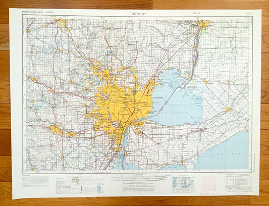 Antique Detroit, Michigan 1961 US Geological Survey Topographic Map – Ann Arbor, Lincoln Park, Grosse Pointe, Livonia, Pontiac, Flint, MI