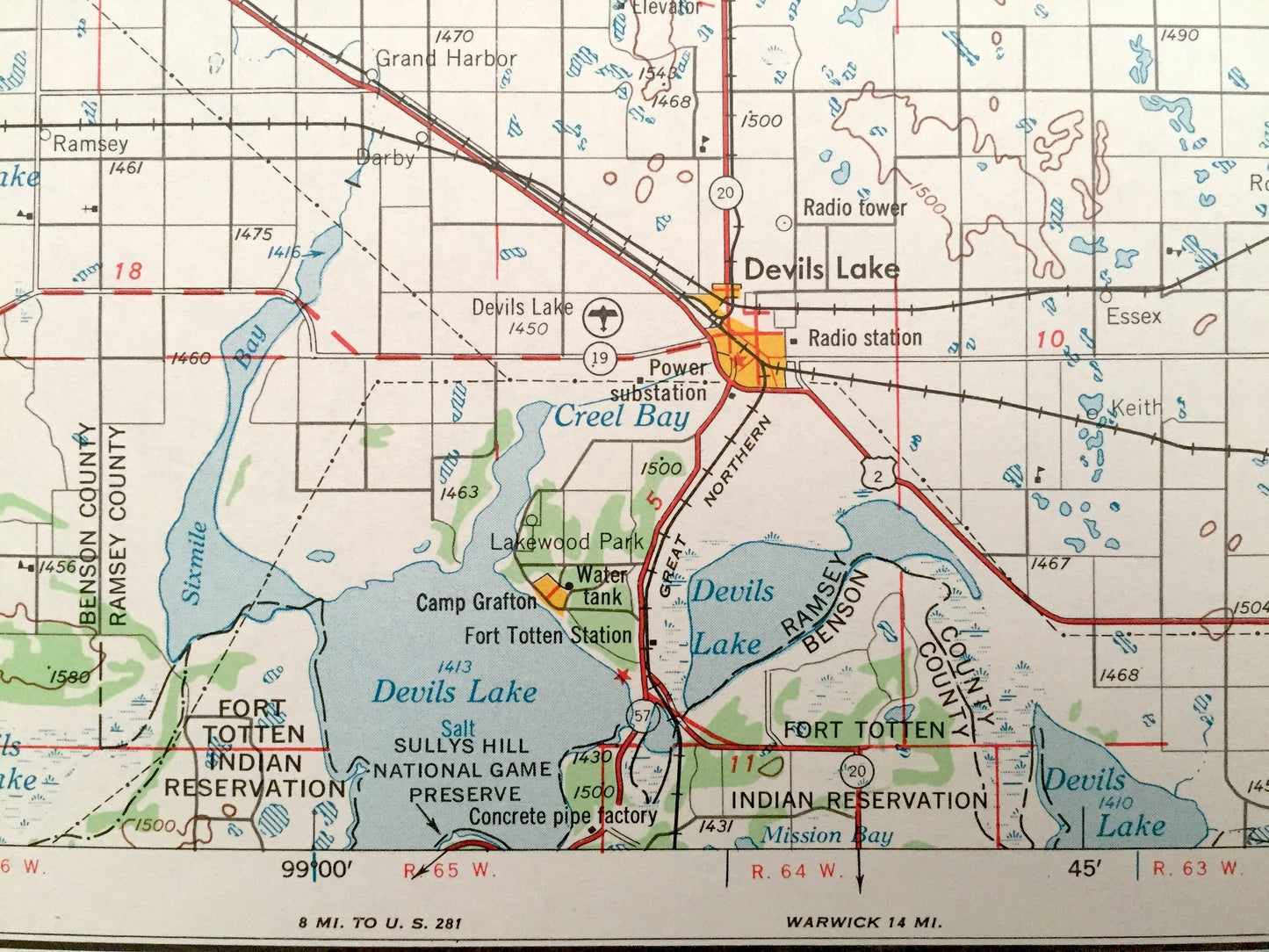 Antique Devils Lake, North Dakota 1953 US Geological Survey Topographic Map – Lakota, Cando, Rugby, Langdon, Rolla, Rolette, Bisbee, Egeland