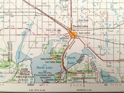 Antique Devils Lake, North Dakota 1953 US Geological Survey Topographic Map – Lakota, Cando, Rugby, Langdon, Rolla, Rolette, Bisbee, Egeland