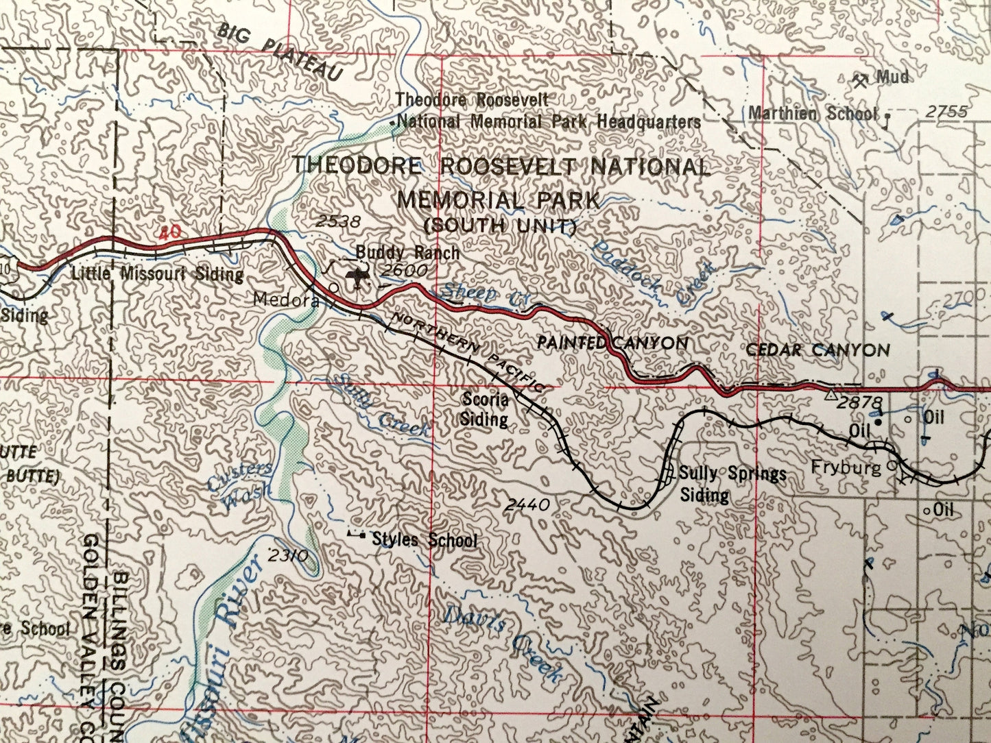 Antique Dickinson, North Dakota 1955 US Geological Survey Topographic Map – Belfield, Hebron, New England, Mott, Hettinger, Bowman, Beach