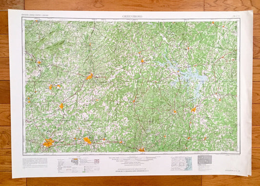 Antique Greensboro, North Carolina 1962 US Geological Survey Topographic Map – Virginia, Burlington, Durham, Reidsville Leaksville Graham NC