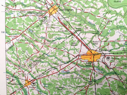 Antique Florence, South Carolina 1953 US Geological Survey Topographic Map – North Carolina, Darlington, Timmonsville, Marion, Mullins SC NC