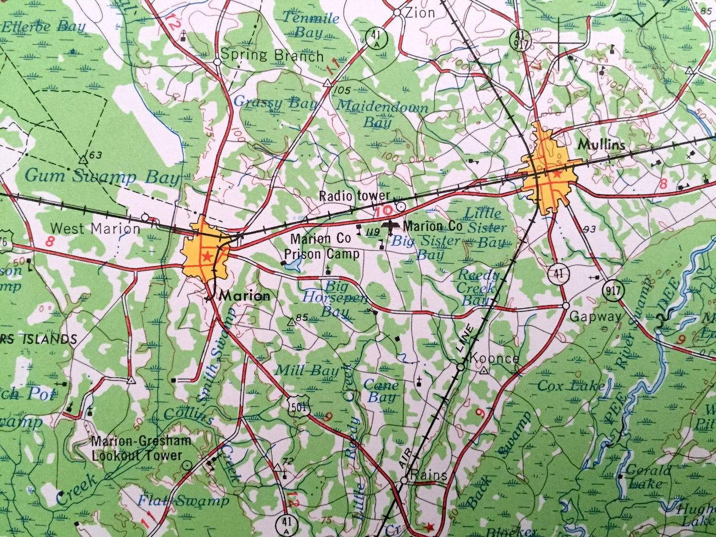 Antique Florence, South Carolina 1953 US Geological Survey Topographic Map – North Carolina, Darlington, Timmonsville, Marion, Mullins SC NC