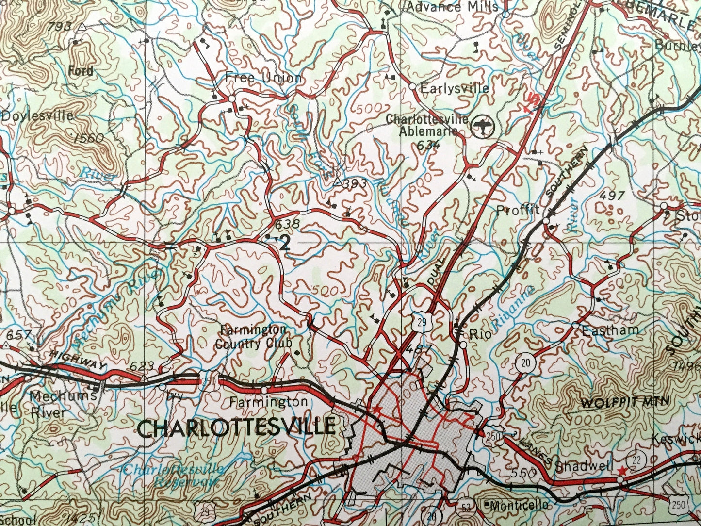 Antique Charlottesville, Virginia 1956 US Geological Survey Topographic Map – Waynesboro, Staunton, Harrisonburg, Shenandoah Luray Elkton VA