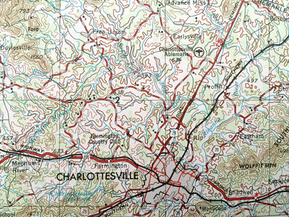 Antique Charlottesville, Virginia 1956 US Geological Survey Topographic Map – Waynesboro, Staunton, Harrisonburg, Shenandoah Luray Elkton VA