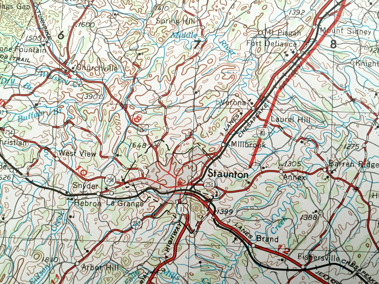 Antique Charlottesville, Virginia 1956 US Geological Survey Topographic Map – Waynesboro, Staunton, Harrisonburg, Shenandoah Luray Elkton VA