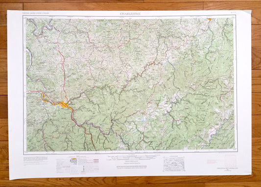 Antique Charleston, West Virginia 1956 US Geological Survey Topographic Map – Saint Albans, Chesapeake, Gassaway, Buckhannon, Dunbar, Nitro