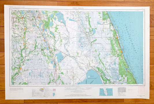 Antique Fort Pierce, Florida 1956 US Geological Survey Topographic Map – Vero Beach, Sebring, Arcadia, Stuart, Wauchula, Batow, Avon Park FL
