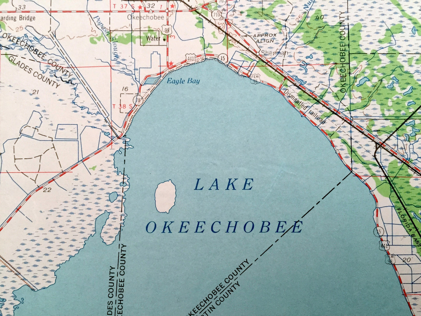 Antique Fort Pierce, Florida 1956 US Geological Survey Topographic Map – Vero Beach, Sebring, Arcadia, Stuart, Wauchula, Batow, Avon Park FL