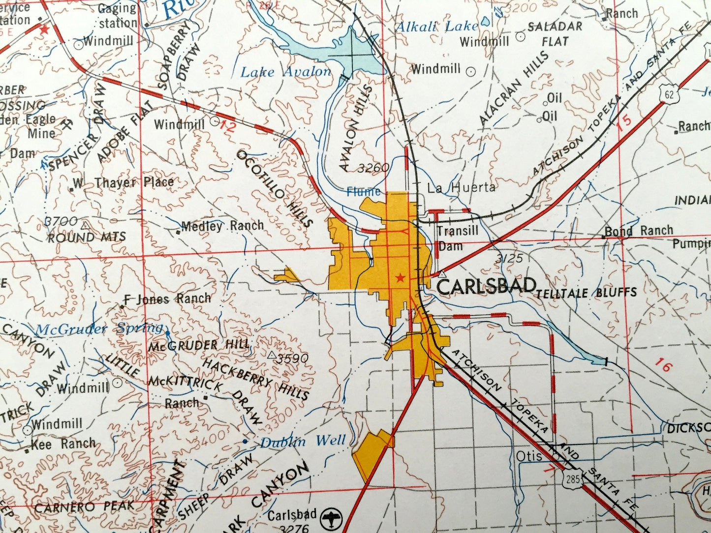 Antique Carlsbad, New Mexico 1954 US Geological Survey Topographic Map – Loving, Otis, Artesia, Lake Arthur, Hope, Alamogorde Pecos River NM