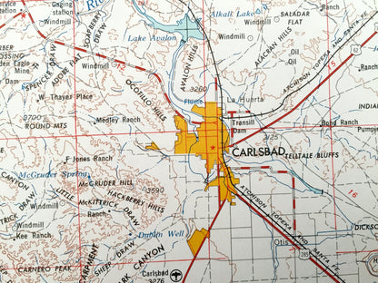 Antique Carlsbad, New Mexico 1954 US Geological Survey Topographic Map – Loving, Otis, Artesia, Lake Arthur, Hope, Alamogorde Pecos River NM