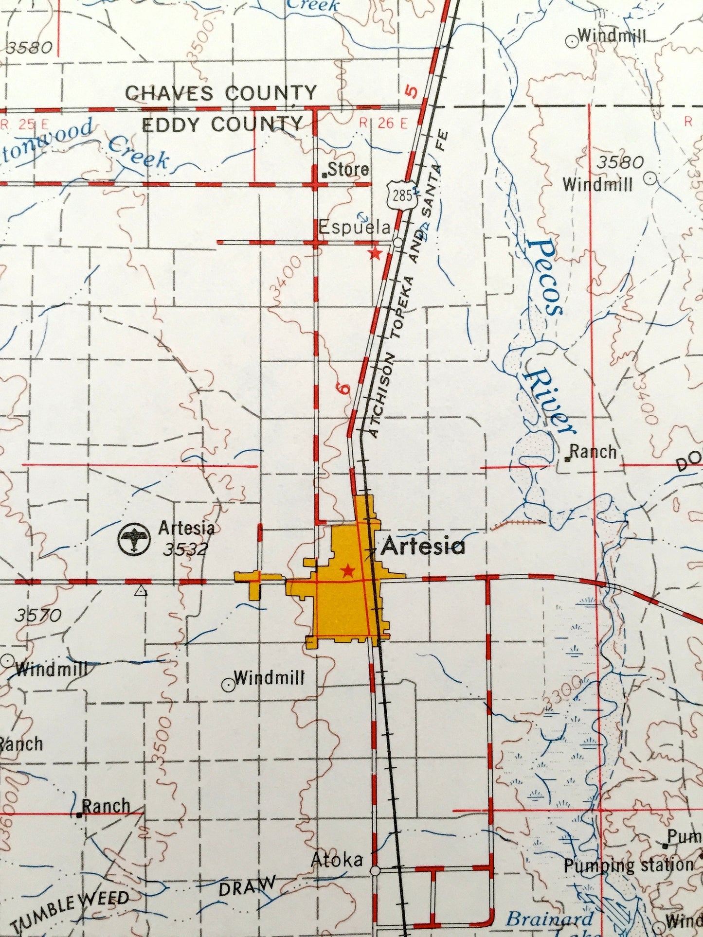 Antique Carlsbad, New Mexico 1954 US Geological Survey Topographic Map – Loving, Otis, Artesia, Lake Arthur, Hope, Alamogorde Pecos River NM