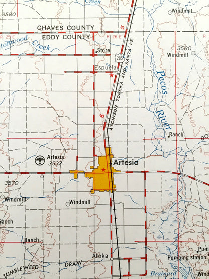 Antique Carlsbad, New Mexico 1954 US Geological Survey Topographic Map – Loving, Otis, Artesia, Lake Arthur, Hope, Alamogorde Pecos River NM