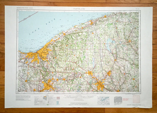 Antique Cleveland, Ohio 1962 US Geological Survey Topographic Map – Akron, Youngstown, Cuyahoga Falls, Lakewood New Castle Euclid Ontario OH