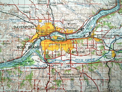 Antique Davenport, Iowa 1962 US Geological Survey Topographic Map – Cedar Rapids, Clinton, Bettendorf, Wapello, Muscatine, DeWitt, Tipton