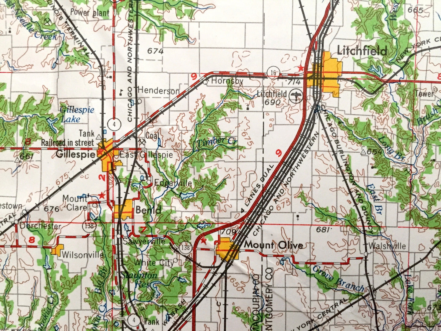 Antique Decatur, Illinois 1961 US Geological Survey Topographic Map – Springfield, Taylorville, Litchfield, Shelbyville, Effingham, Mattoon