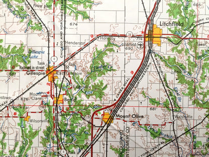 Antique Decatur, Illinois 1961 US Geological Survey Topographic Map – Springfield, Taylorville, Litchfield, Shelbyville, Effingham, Mattoon