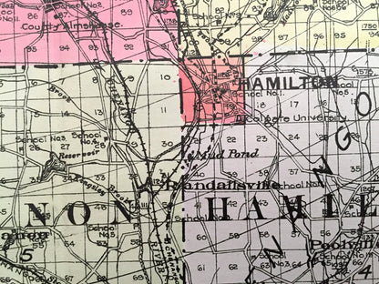 Antique Madison County, New York 1912 New Century Atlas Map – Oneida, Bridgeport, Cazenova, Chittenango, Canastota, Hamilton, Brookfield, NY