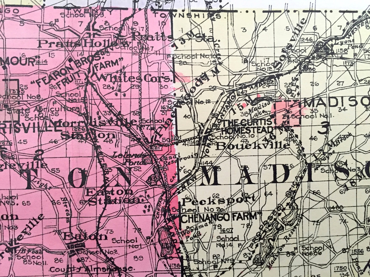 Antique Madison County, New York 1912 New Century Atlas Map – Oneida, Bridgeport, Cazenova, Chittenango, Canastota, Hamilton, Brookfield, NY